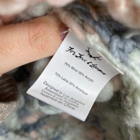 For Love & Lemons Mademoiselle Wool Blend Popover Sweater Blue Pink Size L - Picture 7 of 9